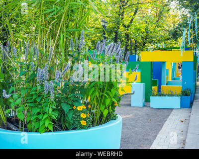 The `Flower Jam` Festival and Open International Competition of Urban Landscape Design in Moscow. Stock Photo